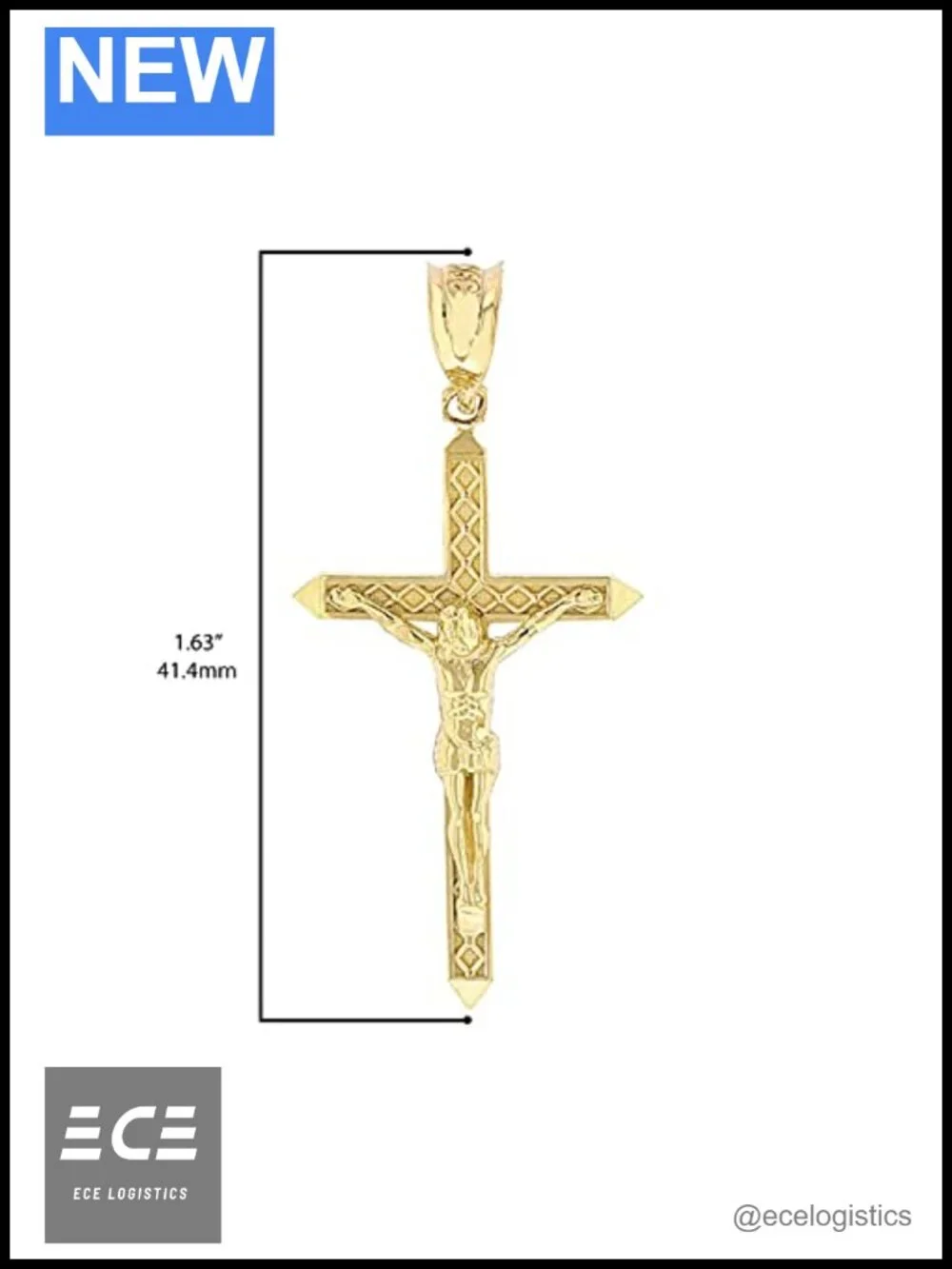 14K Solid Yellow Gold Crucifix Cross Pendant Charm 1-5/8